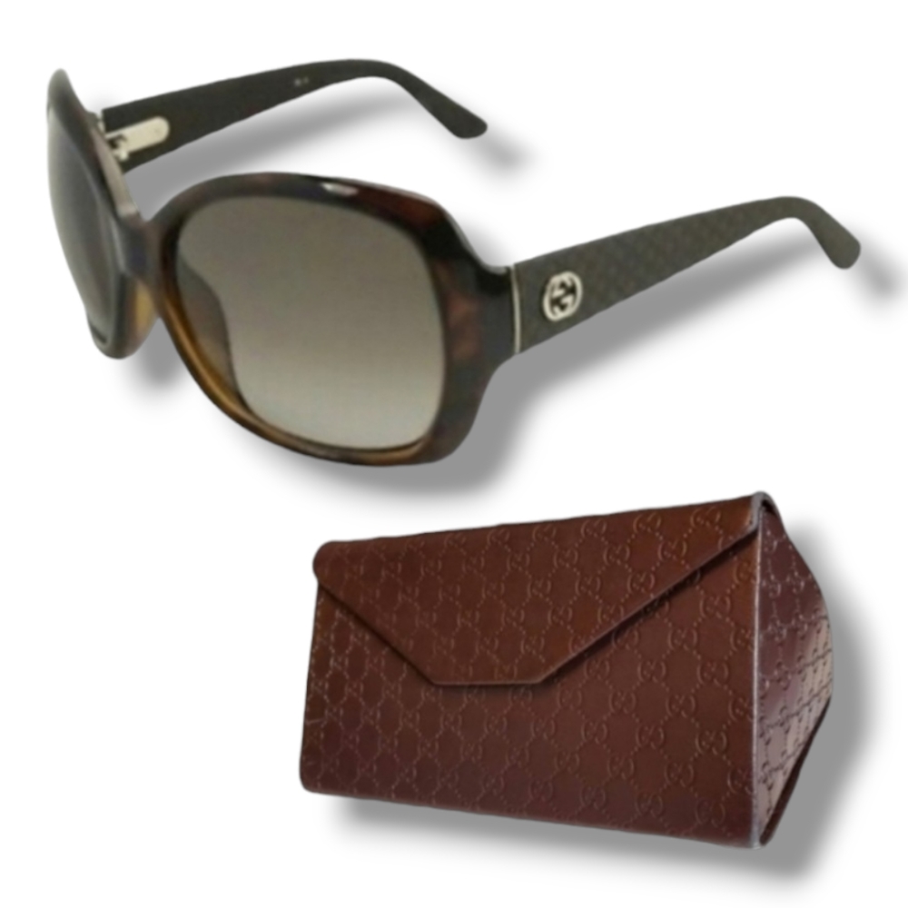 Vintage Gucci Brown Gradient Oversized G Logo Luxury Sunglasses With Case & COA